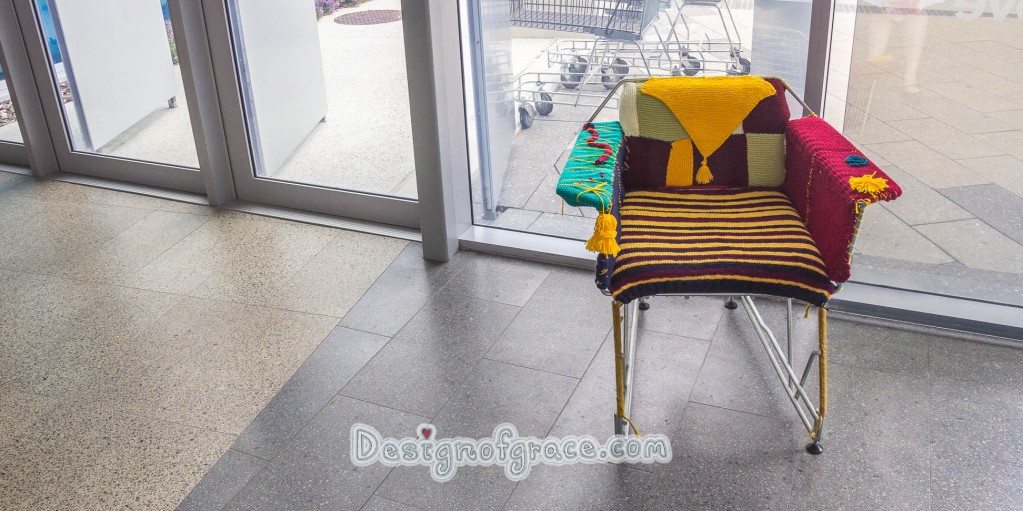 Re-cycled trolley made into a chair covered from top to arms with crocheted things