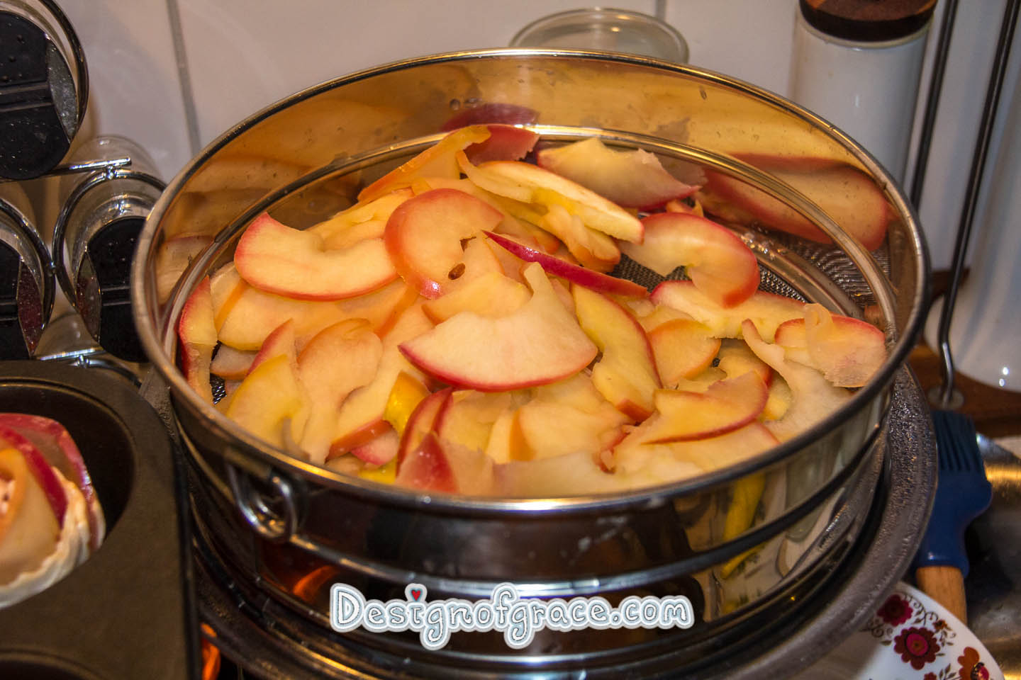 Apple sliced and cooked in sugar water