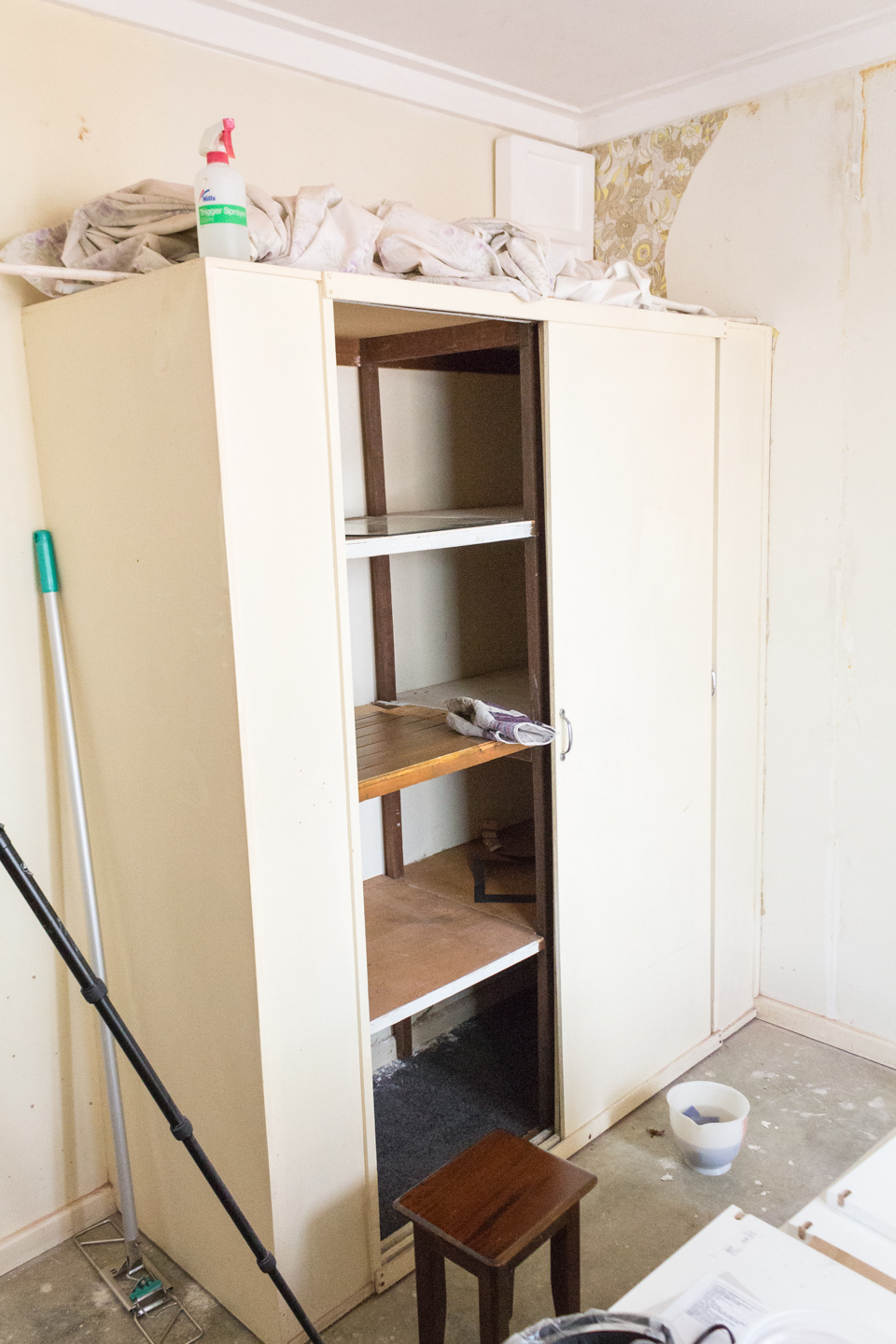 The very unusable wardrobe which also had mold growing on the bottom!