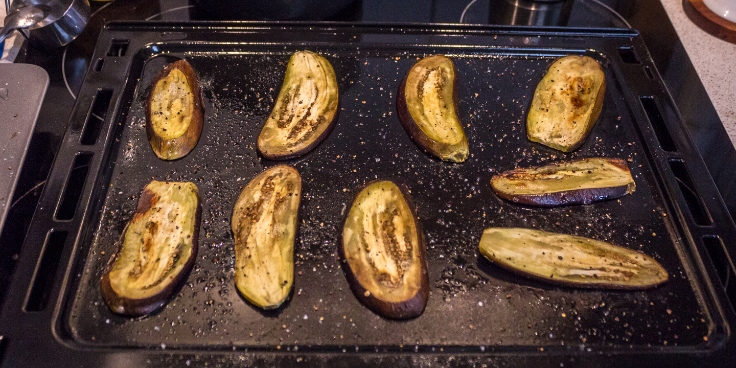 Eggplant after 20 mins in the oven at 205 C