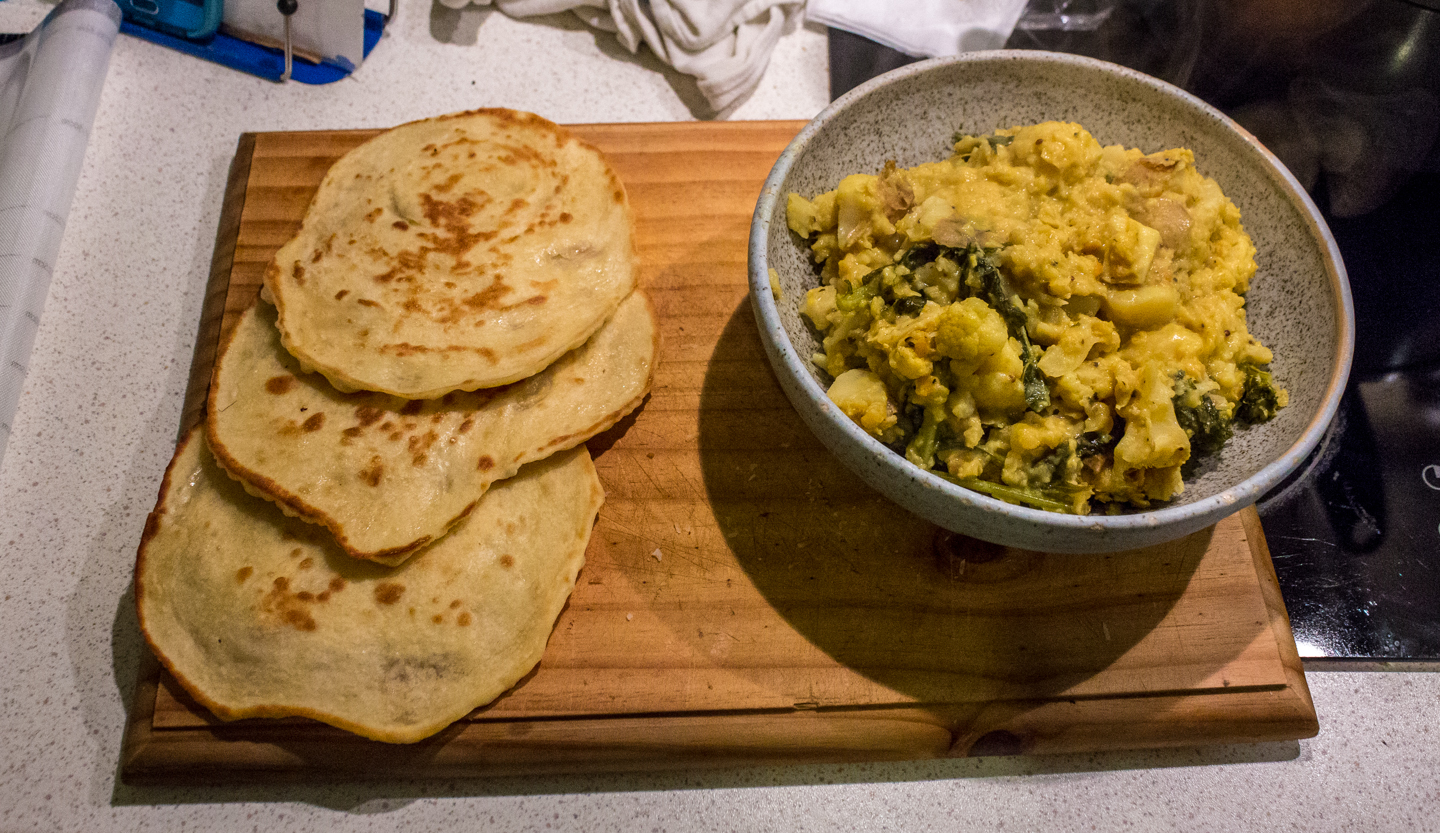 roti prata and vegetable dahl curry.