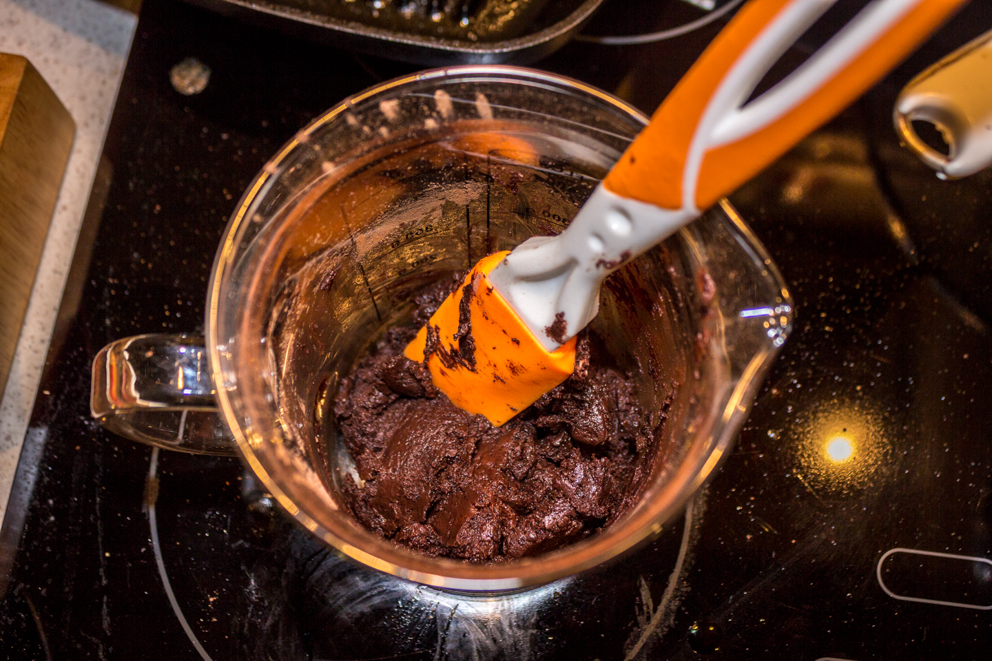Mix the brownie ingredients into a beaker so it doesn't spill everywhere