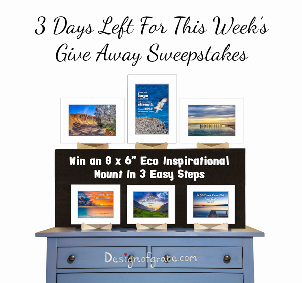 3 Days left for this week's giveaway sweepstakes with the Eco mounts on a blue dresser on black risers