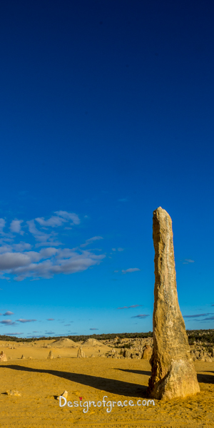 A Lone Pinnacle with beautiful blue skies, Nambung National Park, Nambung, Western Australia