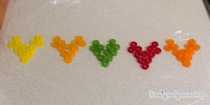 Life Savers in a heart shape formation with 5 different colours